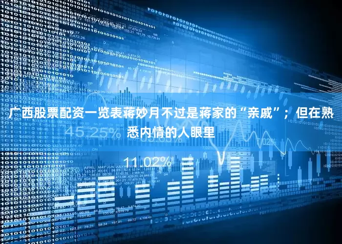 广西股票配资一览表蒋妙月不过是蒋家的“亲戚”；但在熟悉内情的人眼里